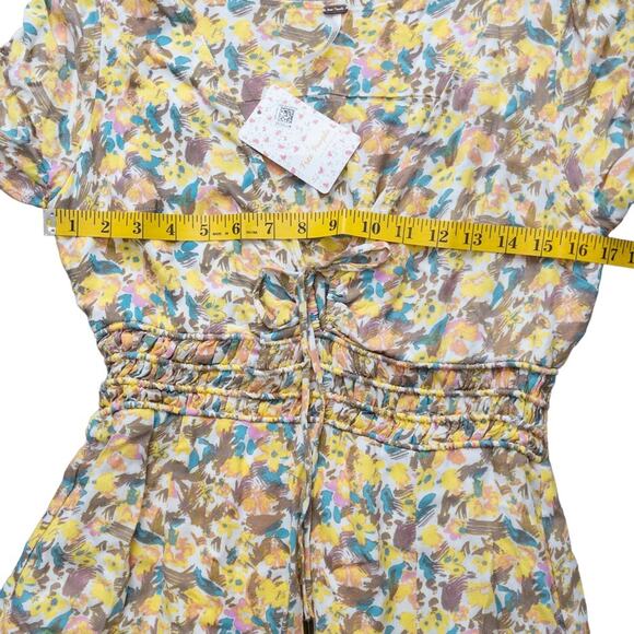 Free People Sz 6 Forget Me Not Dress Yellow Floral Print Mini Nwt - Picture 15 of 16